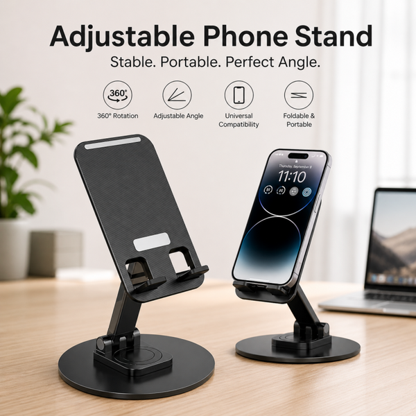 Metal Mobile Holder Stand - 360° Rotatable Adjustable Foldable Phone & Tablet Stand