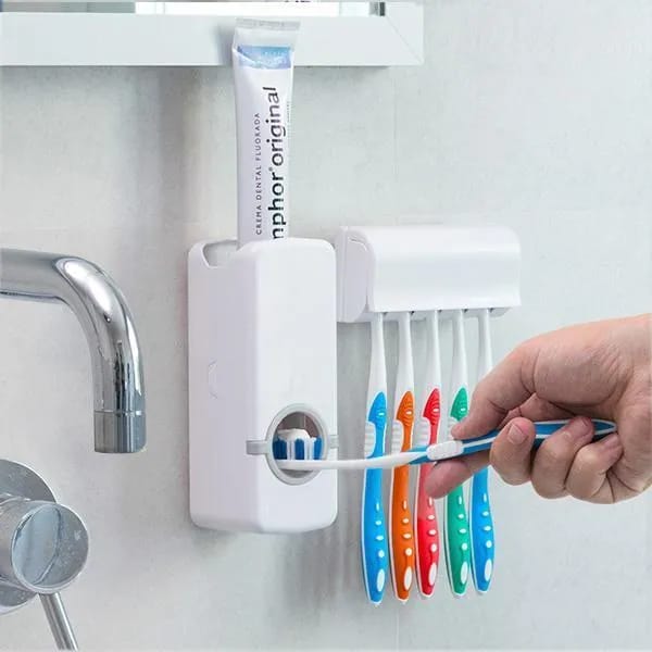 Automatic toothpaste dispenser with toothbrush holder