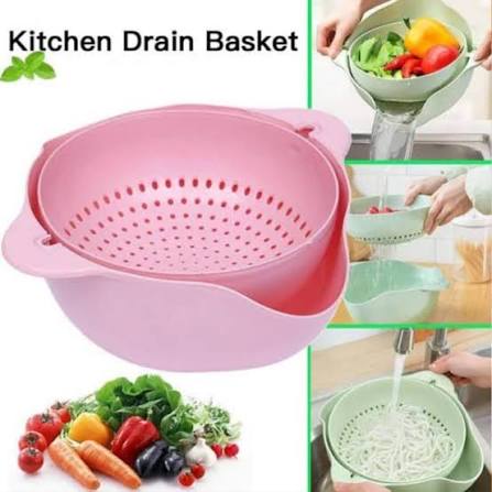 Double layer fruit and vegetable washing bowl with strainer