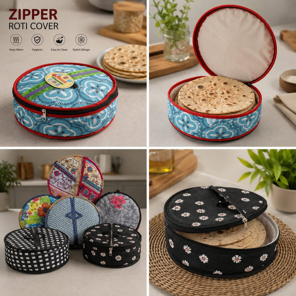 Insulated zipper roti cover cotton chapati bag