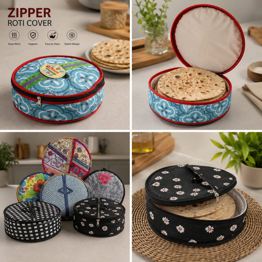 Insulated zipper roti cover cotton chapati bag