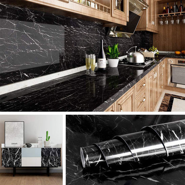 Black marble self adhesive sheet for kitchen