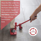 Furniture Moving Tool - 4-Wheeled Heavy Object Mover & Lifter Set