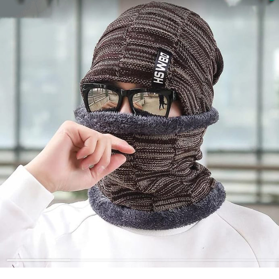 Winter beanie cap with neck warmer 2 in 1