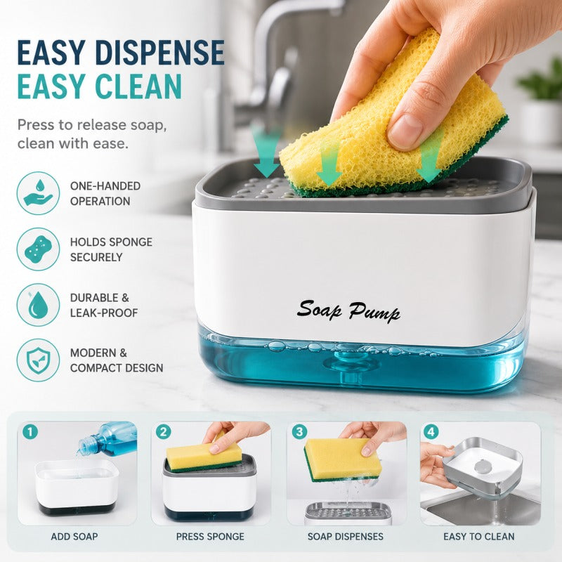 Kitchen soap dispenser with sponge holder