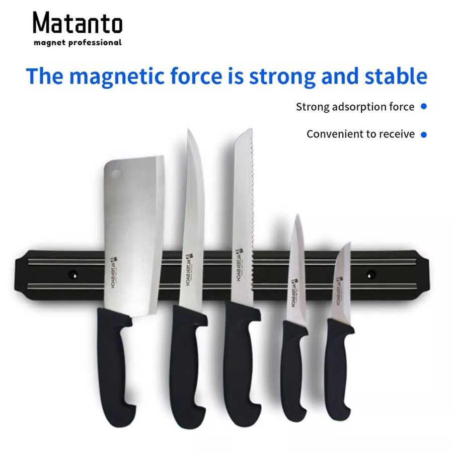Powerful magnetic knife holder black wall mounted