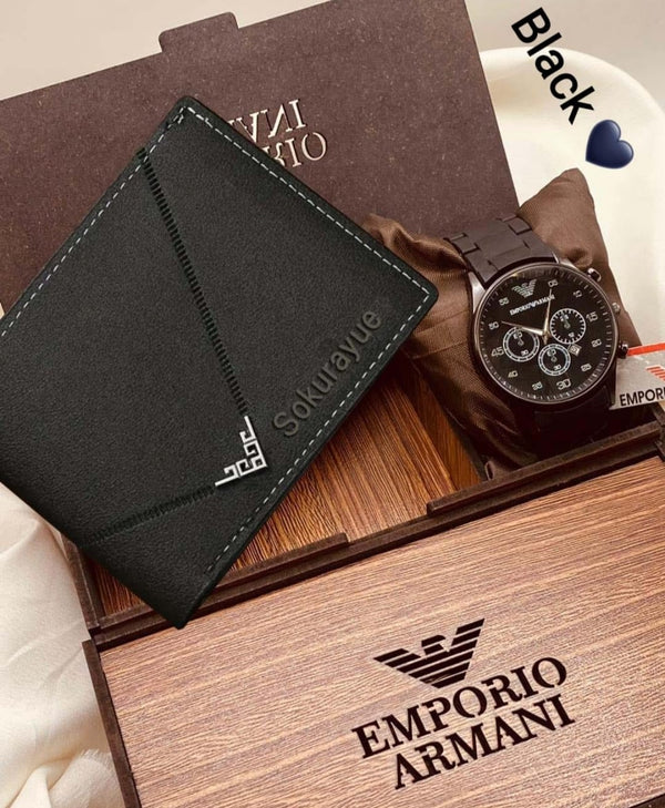 Premium Executive Watch & Wallet Combo - Wooden Gift Box Set